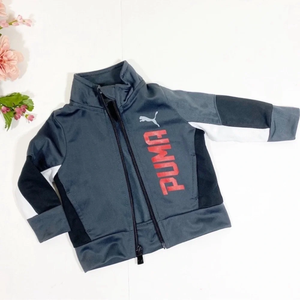 PUMA Baby Boy Tricot Black/Grey/White Jacket & Pants Tracksuit Set - Picture 3 of 11